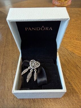 Pandora Silver Heart Dreamcatcher Charm with Feather Drops (retired)